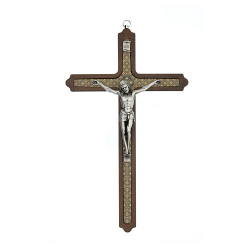 Crucifix with wooden blue decorations Christ silver 30 cm 1