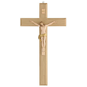 50 cm großes Kruzifix aus gebeiztem Nussbaumholz mit Christuskőrper aus handbemaltem Harz