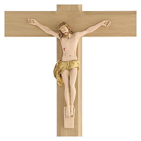 Crucifix 50 cm bois noyer peint Christ résine peinte main