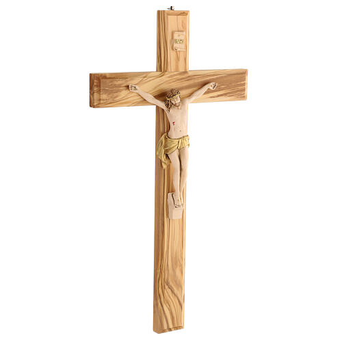 Crucifix 50 cm bois olivier Christ résine peinte main 3