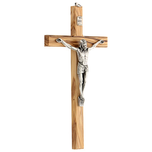 Crucifix with INRI and body of Christ, olivewood and metal, 25 cm 3