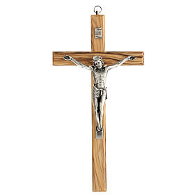 Crucifijo Cristo metal madera olivo 25 cm INRI