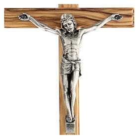 Crucifix Christ métal bois olivier 25 cm INRI