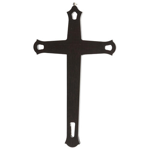 Kruzifix aus dunklem Holz mit bunten Einsätzen und Christuskőrper aus Metall, 30 cm 4