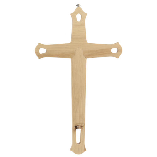 Kruzifix aus hellem Holz mit bunten Einsätzen und Christuskőrper aus Metall, 30 cm 4