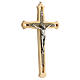 Crucifixo madeira clara decorções coradas corpo metal 30 cm s3