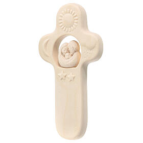 Child cross with Holy Family in natural Val Gardena maple