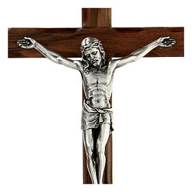 Crucifixo madeira nogueira bordos entalhados 25 cm