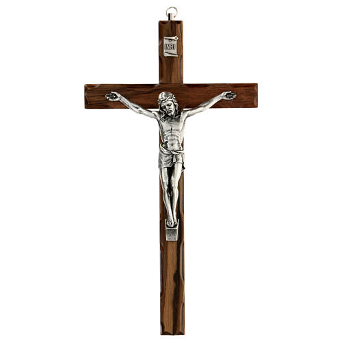 Crucifixo madeira nogueira bordos entalhados 25 cm 1