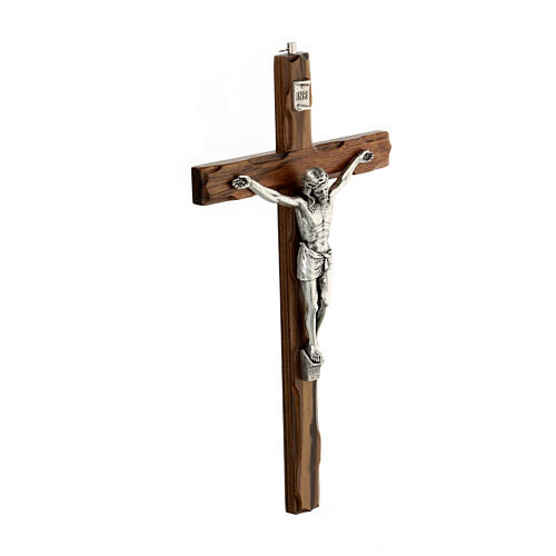 Crucifixo madeira nogueira bordos entalhados 25 cm 3