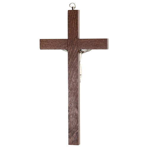 Crucifix bois avec rainures et Christ argenté 25 cm 4