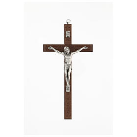 Krucyfiks z dekoracyjnymi wycięciami, drewno, Chrystus metal srebrny kolor, 25 cm