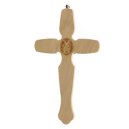 Sankt Benedikt Kruzifix aus Olivenbaumholz mit Christuskőrper aus Metall, 21 cm 4
