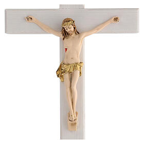 Crucifix blanc verni bois frêne pagne doré 27 cm