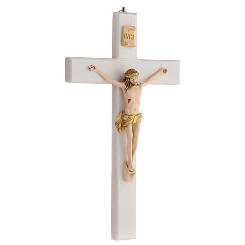 Crucifixo branco envernizado madeira freixo pano dourado 27 cm 3
