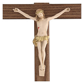 Lackiertes Kruzifix aus Eschenholz mit Christuskőrper und goldfarbiger Krone, 27 cm