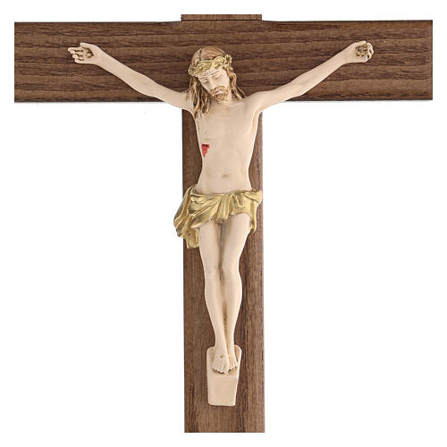 Lackiertes Kruzifix aus Eschenholz mit Christuskőrper und goldfarbiger Krone, 27 cm 2