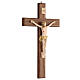 Crucifix verni frêne Christ couronne dorée 27 cm s3