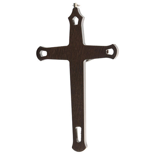 Kruzifix aus dunklem Holz mit farbigen Verzierungen und Christuskőrper aus Metall, 20 cm 4
