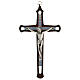 Kruzifix aus dunklem Holz mit farbigen Verzierungen und Christuskőrper aus Metall, 20 cm s1