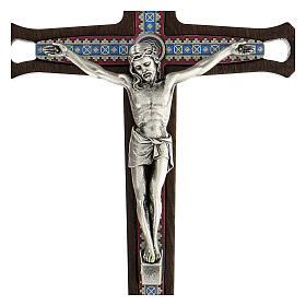 Crucifix with coloured decorations Christ metal dark wood 20 cm