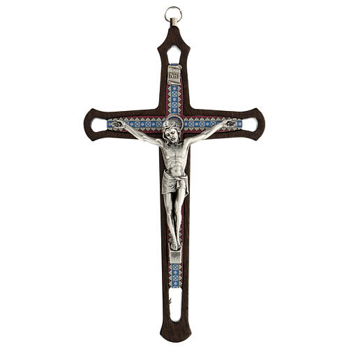 Wall crucifix colored decorations Christ metal dark wood 20 cm 1
