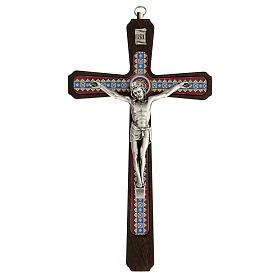 Crucifixo de parede madeira escura Corpo de Jesus metal 20x11,3 cm