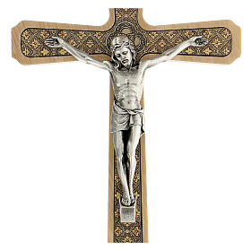 Crucifix mural bois clair décoration florale 20 cm