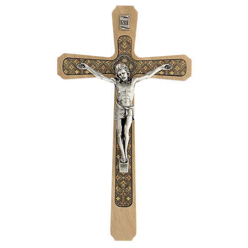 Crucifixo de madeira clara para pendurar decoração floral 20X11,3 cm 1