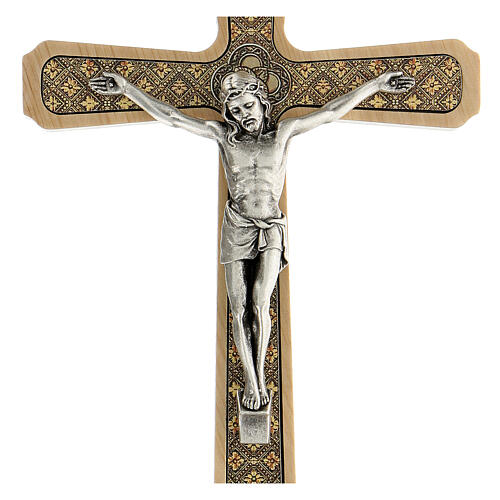 Crucifixo de madeira clara para pendurar decoração floral 20X11,3 cm 2