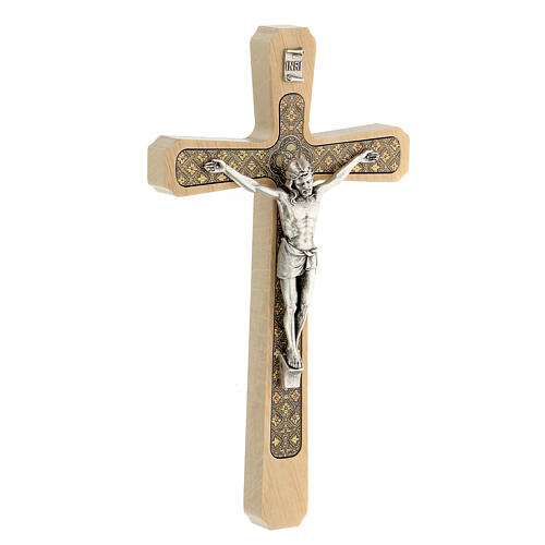 Crucifixo de madeira clara para pendurar decoração floral 20X11,3 cm 3