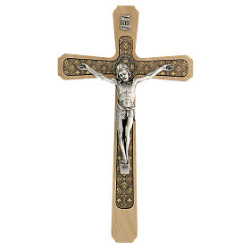 Light wood wall crucifix with floral decoration 20 cm