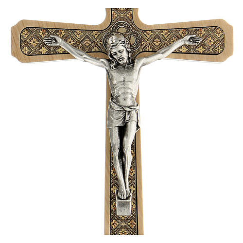 Light wood wall crucifix with floral decoration 20 cm 2