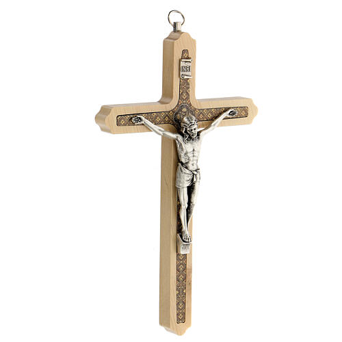 Crucifijo motivo floral madera clara Cristo 20 cm 3