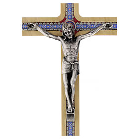 Crucifix décoration florale bois clair Christ 20 cm