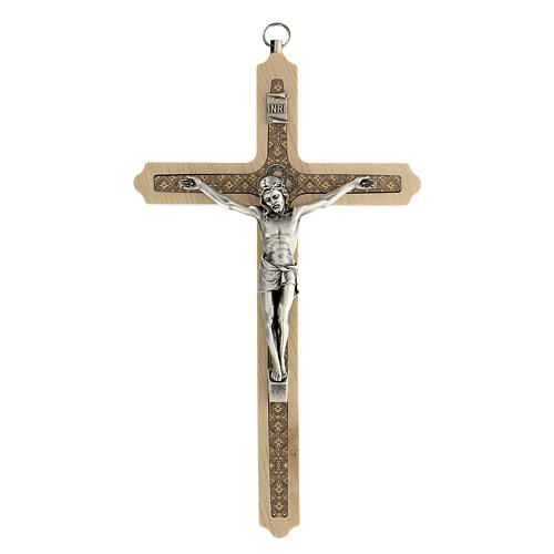 Crocifisso decoro floreale legno chiaro Cristo 20 cm  1