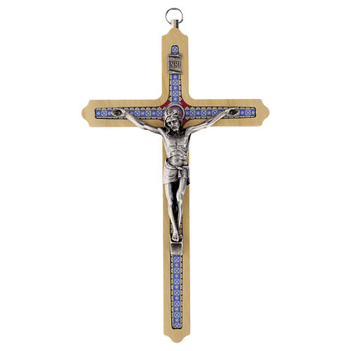 Crocifisso decoro floreale legno chiaro Cristo 20 cm  1