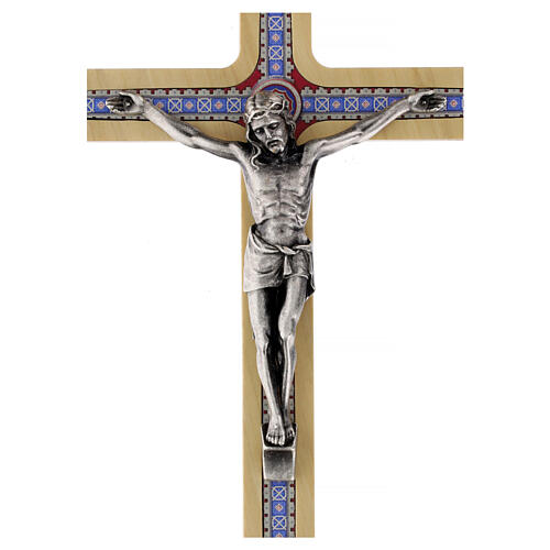 Crocifisso decoro floreale legno chiaro Cristo 20 cm  2