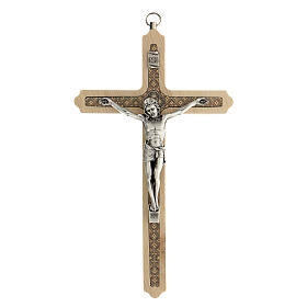 Krucyfiks, dekoracje kwieciste, jasne drewno, Chrystus, 20 cm