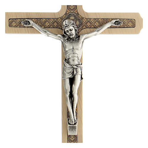 Wall crucifix with floral decoration in light wood Christ 20 cm 2