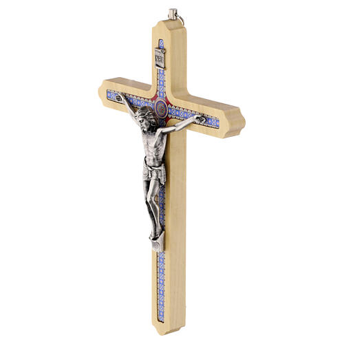 Wall crucifix with floral decoration in light wood Christ 20 cm 3