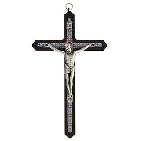 Kruzifix aus dunklem Holz mit Verzierung und Ring zum Aufhängen, 20 cm