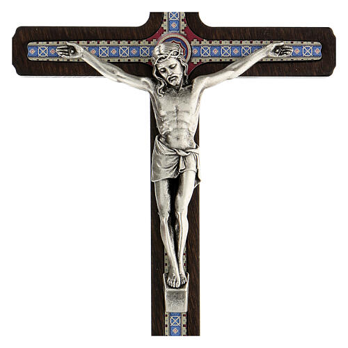 Crucifix mural décoration centrale colorée bois foncé 20 cm 2