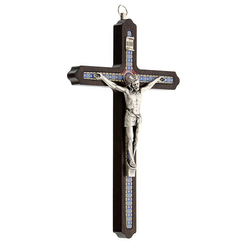 Crucifix mural décoration centrale colorée bois foncé 20 cm 3