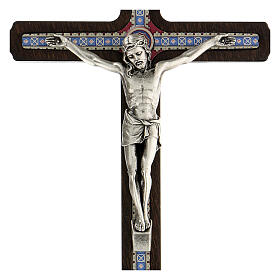 Wall crucifix dark wood blue decor ring 20 cm