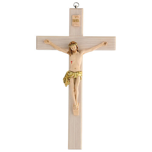 Crucifix blanc peint main bois de frêne et résine 30 cm 1