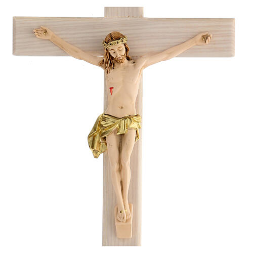 Crucifix blanc peint main bois de frêne et résine 30 cm 2
