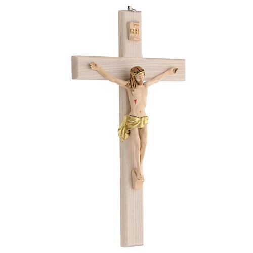 Crucifix blanc peint main bois de frêne et résine 30 cm 3