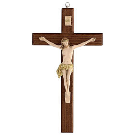 Kruzifix aus lackiertem Eschenholz mit Christuskőrper aus Harz, 30 cm