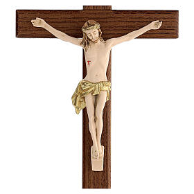 Kruzifix aus lackiertem Eschenholz mit Christuskőrper aus Harz, 30 cm